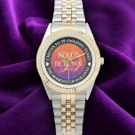 Elegant 39th Agate Wedding Anniversary Watch<br><div class="desc">Celebrate the 39th wedding anniversary with this commemorative watch! Elegant white serif lettering on a swirling, burnt orange to deep purple background add a memorable touch for this special occasion and extraordinary milestone. Customize with the couple's names or initials, and add a date for their agate anniversary. Design © W.H....</div>