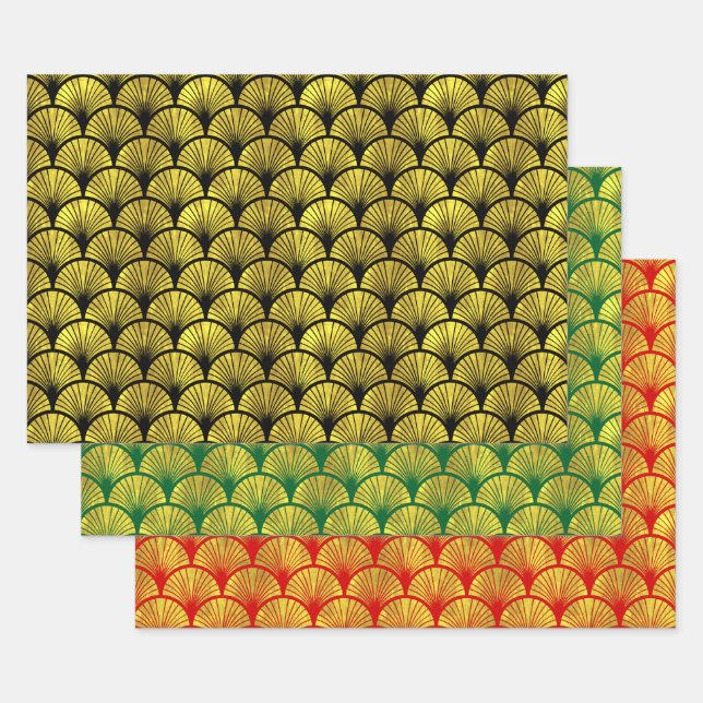 Elegant 3 Colours Gold Art Deco Arches #1 DIY BG Wrapping Paper Sheet (Set)