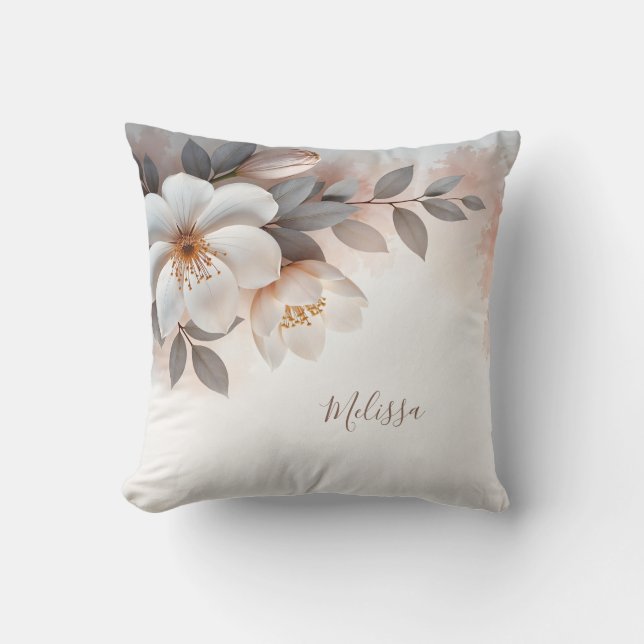 Elegant 3 D Watercolor Flower Monogram Cushion (Front)