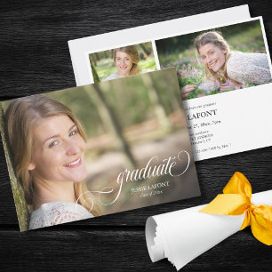 Elegant 3 Photo Calligraphy Graduation Invitation
