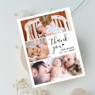 Elegant 3 Photo Collage Baby Shower Thank You Postcard