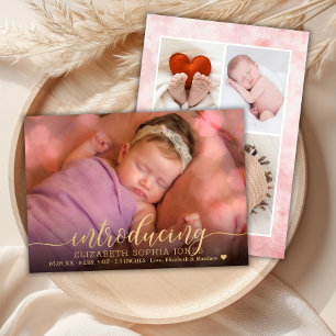 Elegant 3 Photo Collage Birth Announcement Card