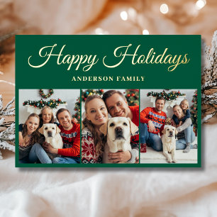 Elegant 3 Photo Collage Christmas Gold