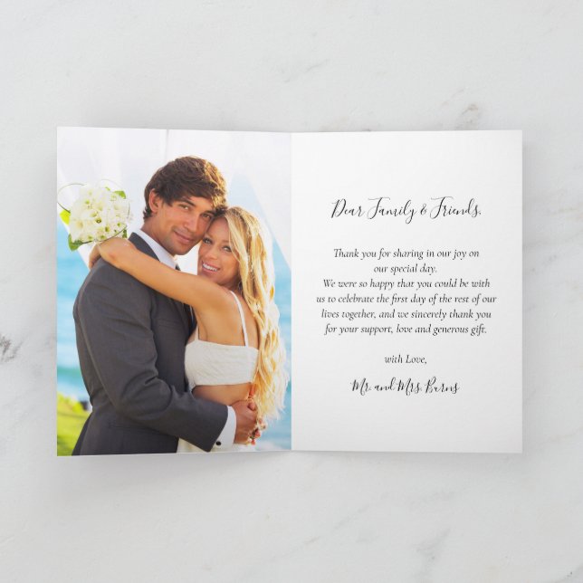 Elegant 3 Photo Collage Script Heart Wedding  Thank You Card (Inside)