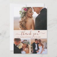 Elegant 3 Photo Collage Terracotta Script Wedding