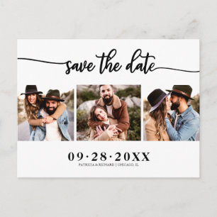 Elegant 3 Photo Collage Wedding Save The Date Postcard