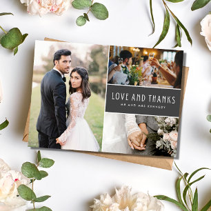 Elegant 3 Photo Collage Wedding Thank You Card