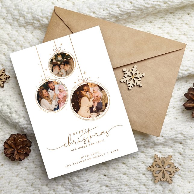 Elegant 3-Photo Family Minimalist Merry Christmas  Holiday Card (Creator Uploaded)