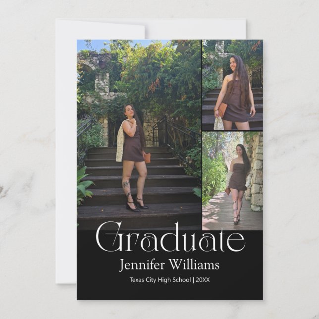 elegant 3 photo graduation 2026 announcement card  (Front)