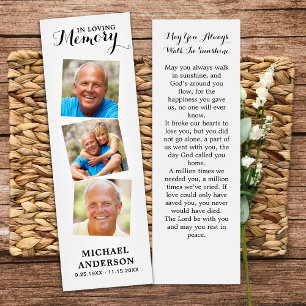 Elegant 3 Photo Memorial Funeral Poem Bookmark