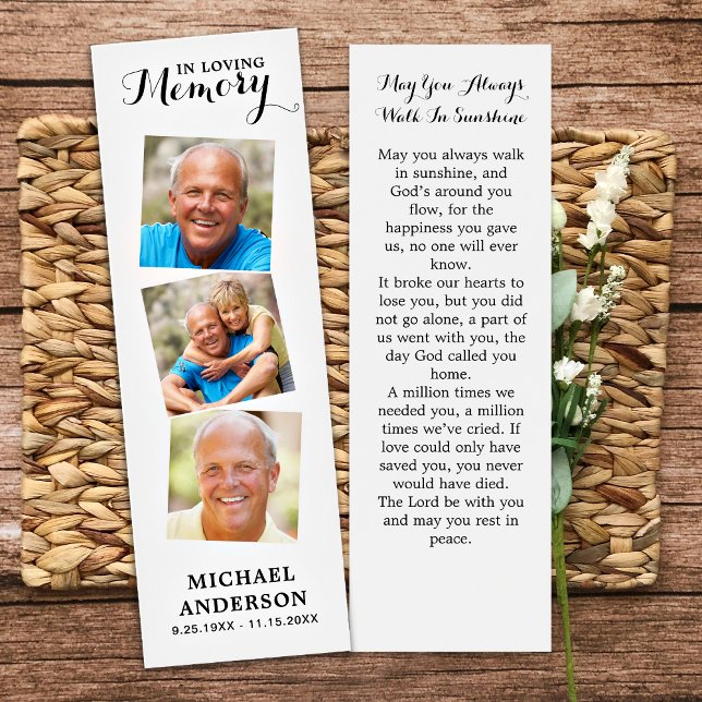 Elegant 3 Photo Memorial Funeral Poem Bookmark (Creator Uploaded)