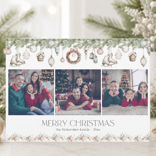 Elegant 3 Photo Watercolor Christmas Card