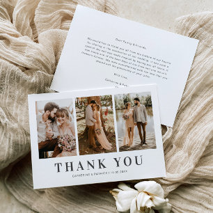 Elegant 3 Photo Wedding Thank You Card