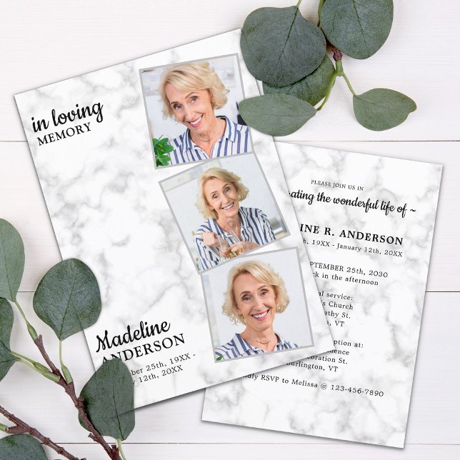 Elegant 3 Photos Memorial Celebration Of Life Invitation (Creator Uploaded)