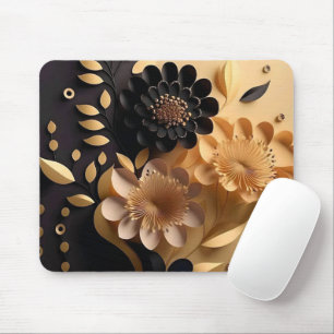 Elegant 3D Black and Gold Flowers Mouse Pad