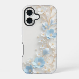 Elegant 3D Blue and White Floral Pearl iPhone Case
