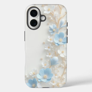 Elegant 3D Blue and White Floral Pearl iPhone Case