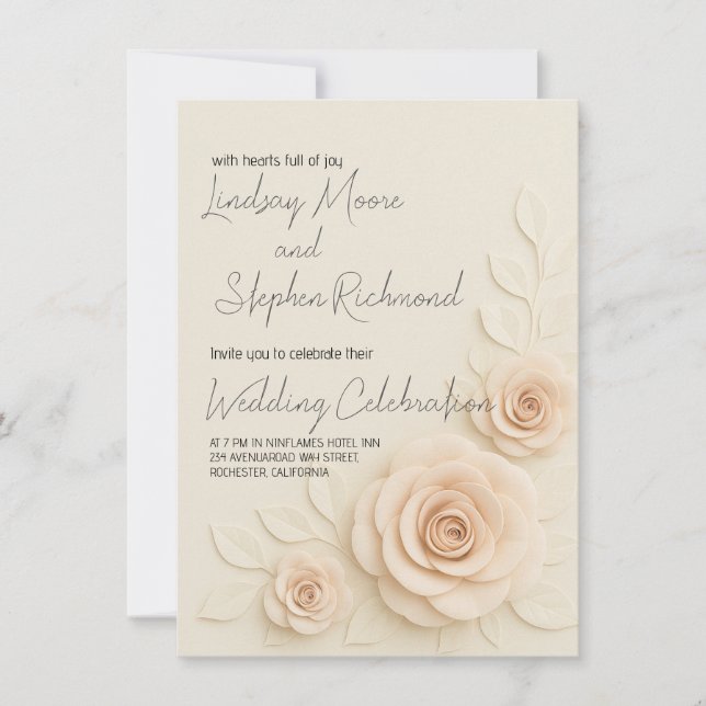 Elegant 3D Blush Rose Wedding Invitation Romantic (Front)