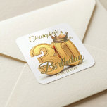 Elegant 3D Gold Crown 30th Birthday Party Square Sticker<br><div class="desc">Celebrate a major milestone in style with this elegant 3D gold 30th birthday party favor sticker. Featuring a luxurious gold crown resting on stunning metallic 3D numbers, this royal-themed design is perfect for adding a glamorous, high-end touch to your event decor. Whether you are using them as chic envelope seals...</div>