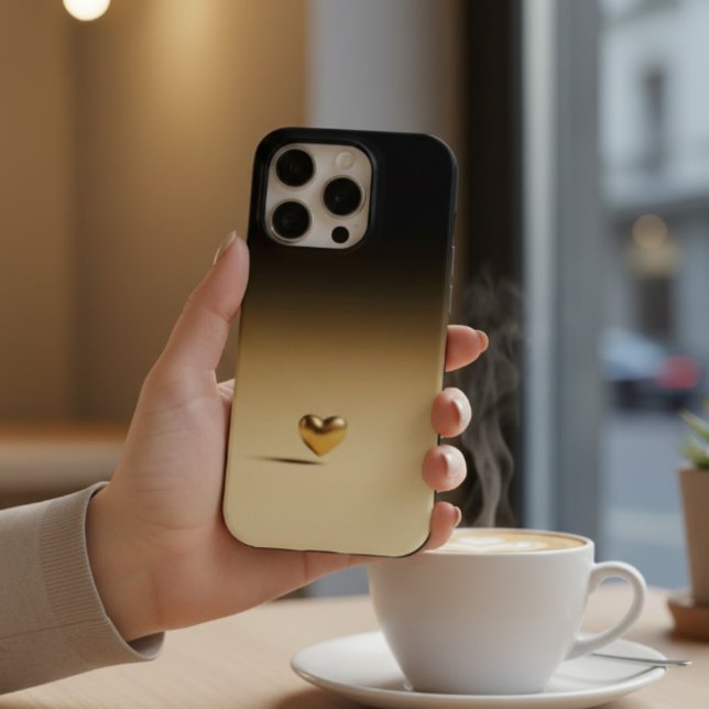 Elegant 3D Gold Heart Minimalist Black & Gold Grad iPhone Case (Creator Uploaded)