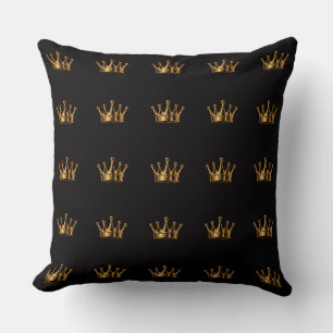 Elegant 3D Golden Crown on Black Cushion