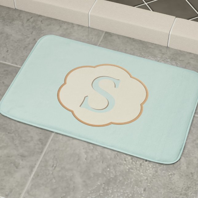 Elegant 3D Monogram Robins Egg Blue Bath Mat (Add your initial to this elegant robin egg blue bath mat)