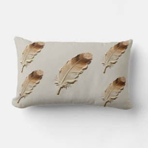 Elegant 3D Oil Painting Feathers Boho Lumbar Throw Cushion