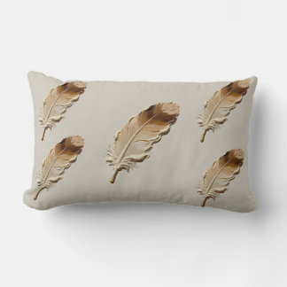 Elegant 3D Oil Painting Feathers Boho Lumbar Throw Cushion