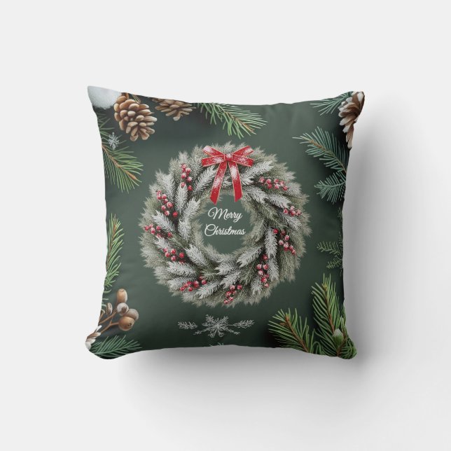 Elegant 3D Pine Trees & Cones Christmas Card Cushion (Front)