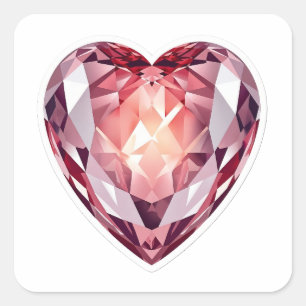 Elegant 3D Pink Diamond Heart Crystal Gemstone Die Square Sticker