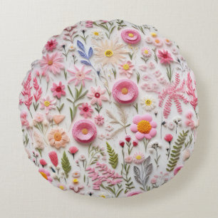 Elegant 3D Pink Flowers Trendy Modern Chic Round Cushion
