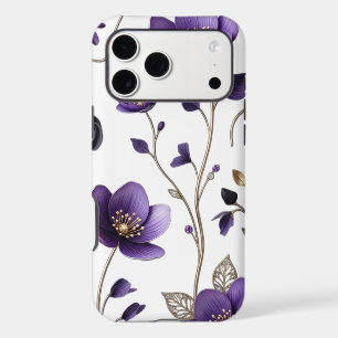 Elegant 3D Purple & Gold Floral Botanical Pattern 