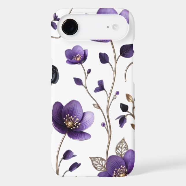 Elegant 3D Purple & Gold Floral Botanical Pattern  (Back)