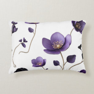 Elegant 3D Purple & Gold Floral Botanical Pattern Decorative Cushion