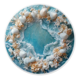 Elegant 3D Ring Of Shells Coastal Ceramic Knob