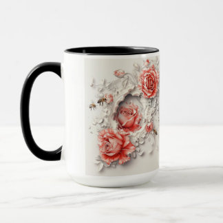 Elegant 3D Roses, Bees & Botanical Beauty Mug