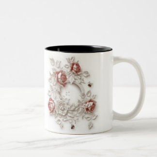 Elegant 3D Roses, Bees & Botanical Beauty Two-Tone Coffee Mug
