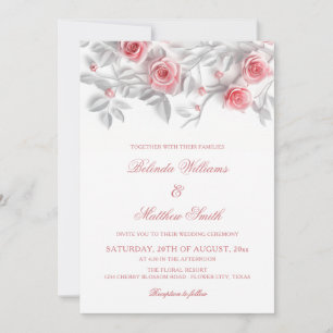 Elegant 3D Roses White Floral Wedding Invitation