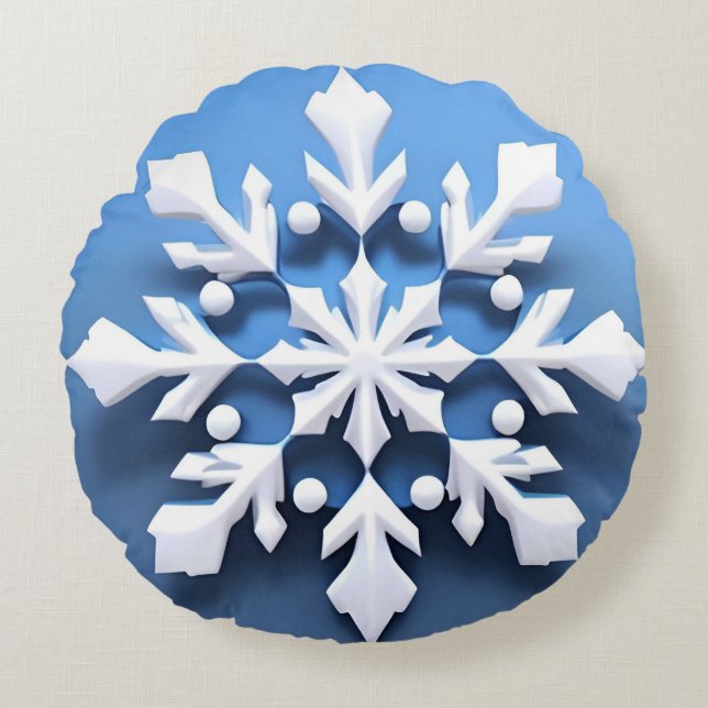 Elegant 3d Snowflake Design Round Cushion (Front)
