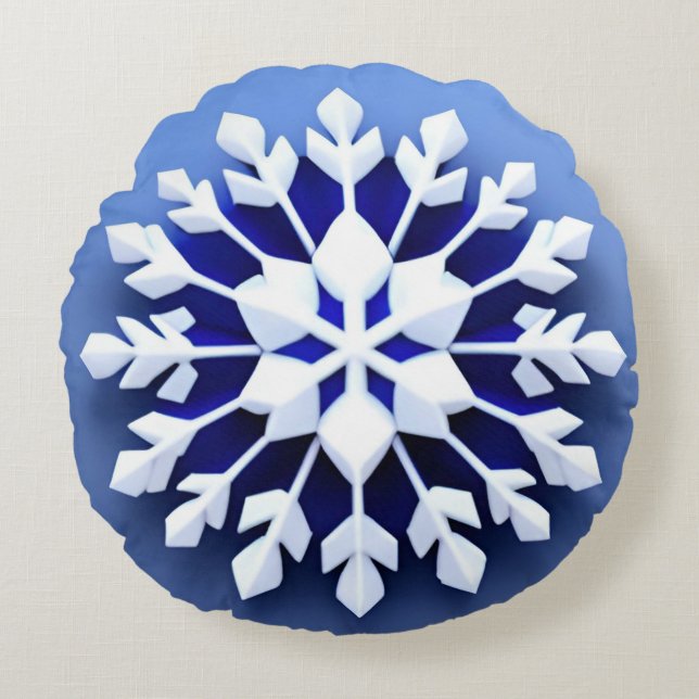 Elegant 3d Snowflake Design Round Cushion (Front)