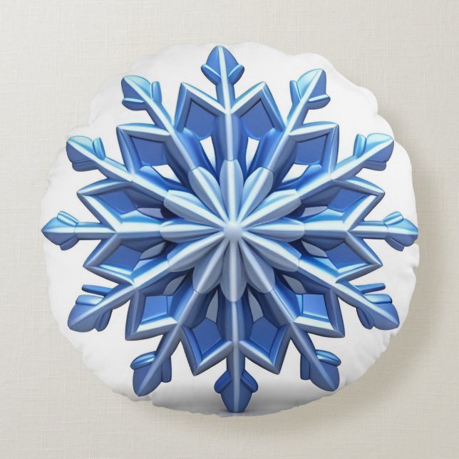Elegant 3d Snowflake Design Round Cushion (Front)