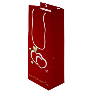 Elegant 3D Valentine Hearts - Wine Gift Bag