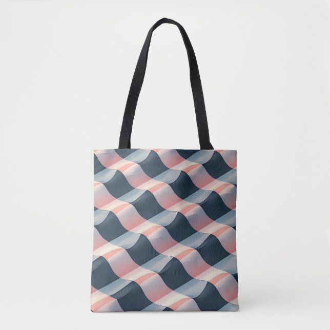 Elegant 3D Wave Pattern in Teal, Rose, and Cream Tote Bag (Front)