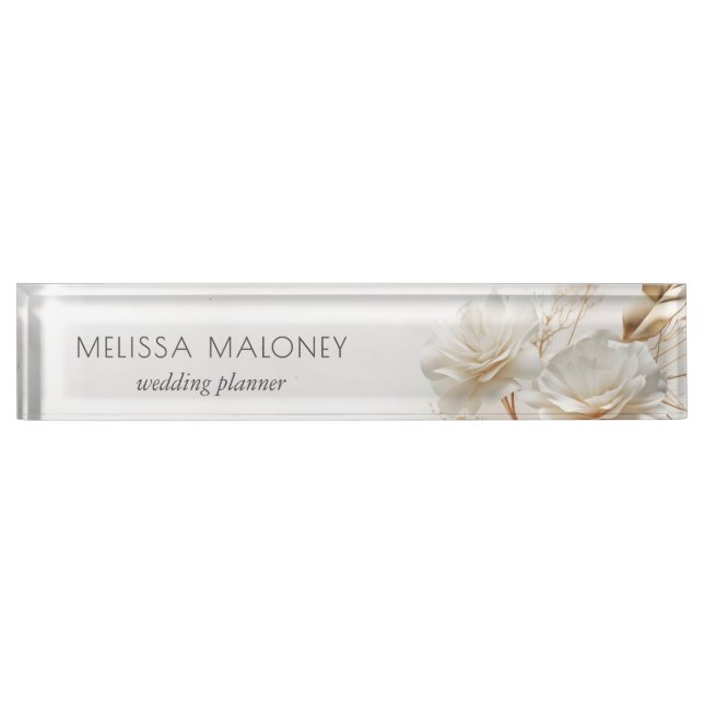 Elegant 3D White Gold Roses Nameplate (Front)