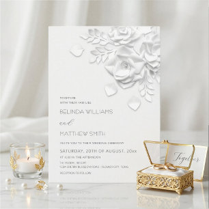 Elegant 3D White Paper Flowers Floral Wedding  Invitation