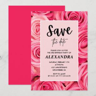 Elegant 3rd birthday Floral Rose Save the date Invitation