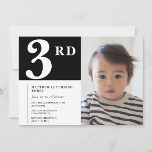 Elegant 3rd birthday invitation Black Boy Photo