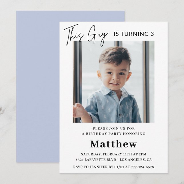 Elegant 3rd birthday invitations Boy Photo (Front/Back)