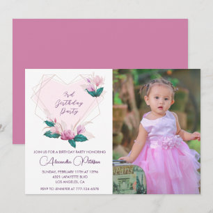 Elegant 3rd birthday invitations Floral Photo