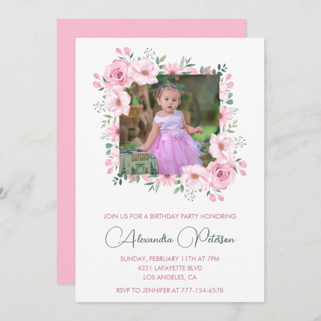 Elegant 3rd birthday invitations Photo Boho  (Front/Back)